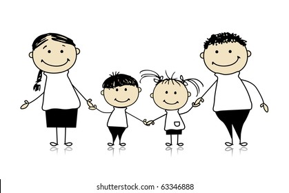 Happy family smiling together, drawing sketch