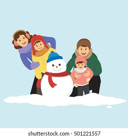 Happy Family With a Snowman