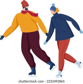 Happy family spending time together outdoor ice skating rink vector illustration isolated on white. Winter family time