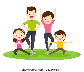 Feliz Actividad Deportiva Familiar. Madre, padre e hijo haciendo ejercicio matutino en casa. Ejercicio de entrenamiento de fitness de papá, mamá y hijo pequeño, estilo de vida saludable