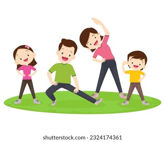 Happy Family Sport Activity. Mother, Father and Kid Doing Morning Exercising at Home. Dad, Mom and Little Son Fitness Workout Exercise, Healthy Lifestyle