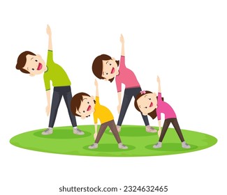 Feliz Actividad Deportiva Familiar. Madre, padre e hijo haciendo ejercicio matutino en casa. Ejercicio de entrenamiento de fitness de papá, mamá y hijo pequeño, estilo de vida saludable