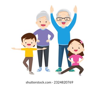 Happy Family Sport Activity. Mother, Father and Kid Doing Morning Exercising at Home. Dad, Mom and Little Son Fitness Workout Exercise, Healthy Lifestyle