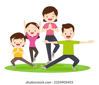 Happy Family Sport Activity. Mother, Father and Kid Doing Morning Exercising at Home. Dad, Mom and Little Son Fitness Workout Exercise, Healthy Lifestyle