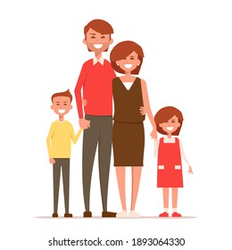 Happy family stand holding hands. Vector flat illustration