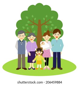 Happy family standing in front of the tree / Vector EPS 10 illustration 