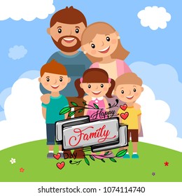 Happy family standing in landscape