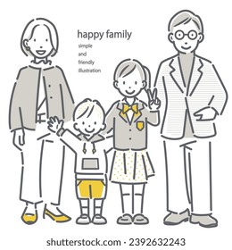 happy family standing together, simple and friendly illustration