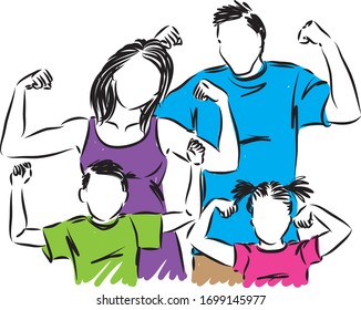 happy family strong concept vector illustration