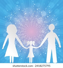 A happy family. Sun Sunburst Pattern. Sunny abstract background. Sunbeam ray pattern sunburst background. Bright yellow, blue, red, orange, green color explosive background. Vector.Galaxy