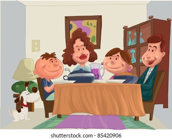 a happy family at the table to dinner