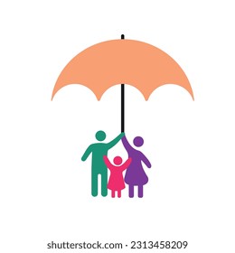 Happy family table under umbrella. insurance idea