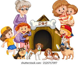 Happy family with their pet illustration