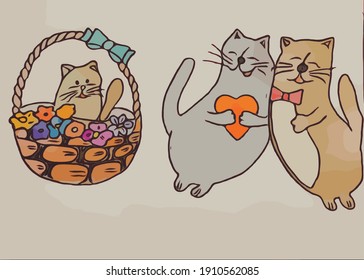 happy family of three cute cats