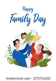 happy family throwing up little son. vector illustration