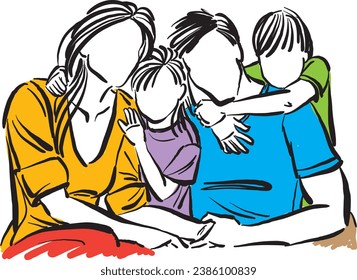 happy family together mother father daughter son vector illustration