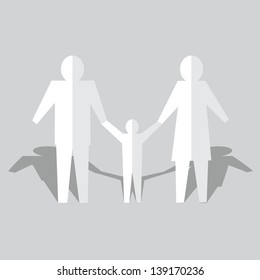 Happy Family Together. Silhouettes Of People Cut Out Of Paper. Vector