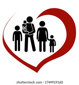 Happy Family Together. Stick Figure Pictogram Icon. Togehterness Concept