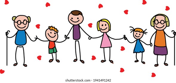 Happy Family Together Stickfigure Vector Hand Stock Vector (Royalty ...