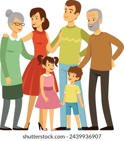 Familia feliz juntos. Varias generaciones de personas en contacto