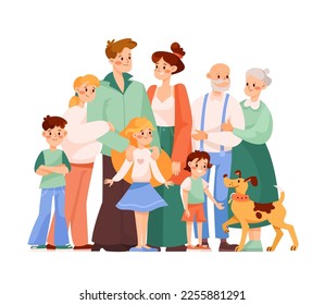 Happy Family Together with Young and Old Generation Vector Illustration