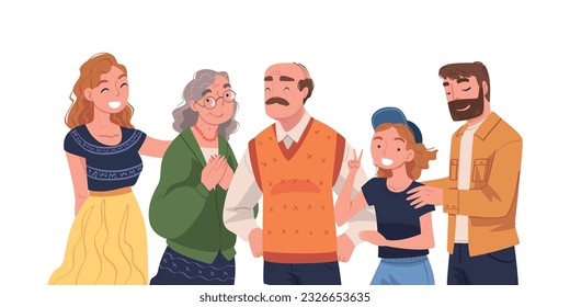 Happy Family Together with Young and Old Generation Vector Illustration