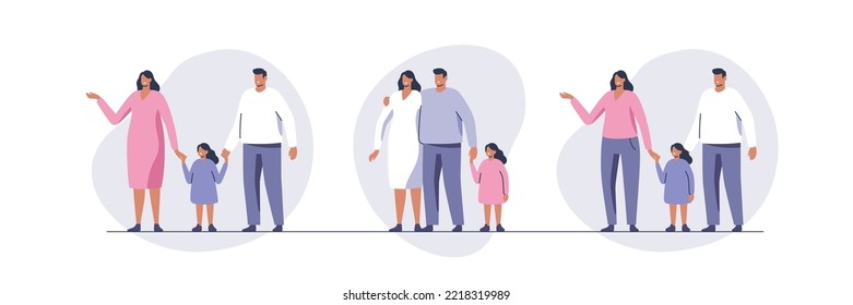 Happy family. Togetherness, parenting concept. Vector illustration set.