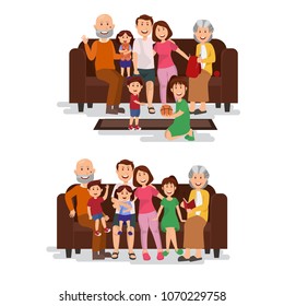 Happy happy family toghether on the sofa vector cartoon illustration