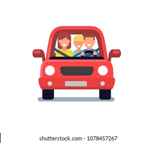 happy family travel by car. Vector flat