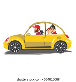 Happy family travel in a car Family traveling by car going for vacation. World Travel Summer holiday Tourism and vacation time