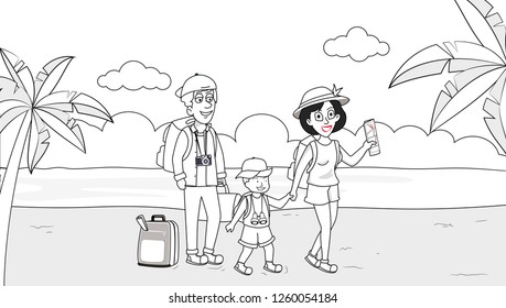happy family traveling in a beach