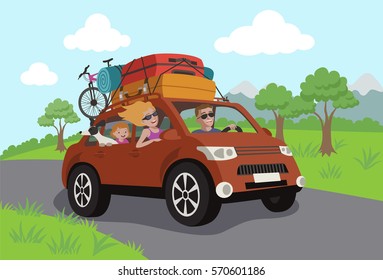 Happy family traveling by car -Vector