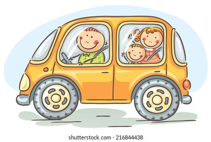 Happy family travelling by car