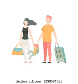 Happy Family Travelling, Father, Mother and Son Going on Summer Vacation Vector Illustration