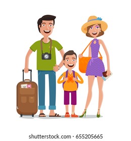  Happy family travels. Cartoon vector illustration