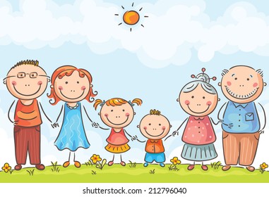 Happy family with two children outdoors