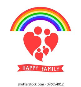 Happy family with two children.  Vector illustration, icons.