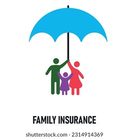 happy family under umbrella.
health insurance idea concept.