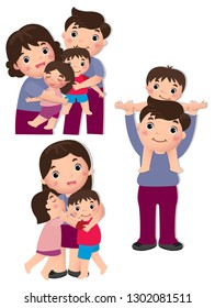 Happy family vector. Decorations with 3 family characters on white background. Great for lovely or warm feeling concept.