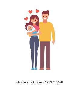 Happy family. Vector flat design illustration on white background.