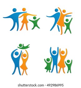 Happy family vector icon set