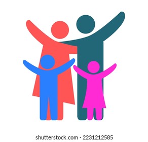 Happy family vector illustration consisting of father, mother, son and daughter icons on white background.