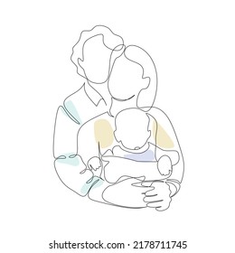 Happy family vector illustration drawn in line art style