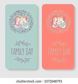 Happy family. Vector illustration for the international family day. Happy parents and their children.