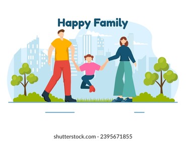 Happy Family Vector Illustration with Mom, Dad and Children Characters to Happiness and Love Celebration in Flat Kids Cartoon Background