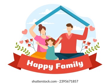 Happy Family Vector Illustration with Mom, Dad and Children Characters to Happiness and Love Celebration in Flat Kids Cartoon Background