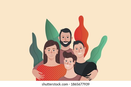 Happy family vector illustration. Smiling family on bright background