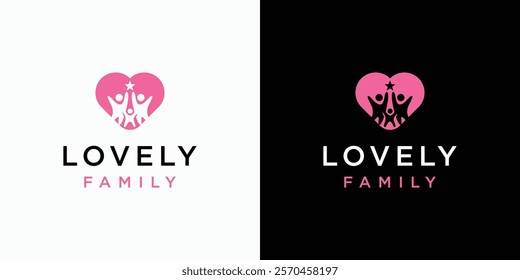 Happy family vector logo design in heart shape with modern, simple, clean and abstract style. Icon for business, community, healthcare and personal branding.