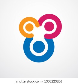Happy family vector logo or icon created with simple geometric shapes. Tender and protective relationship of father, mother and child. Together as one system relations.