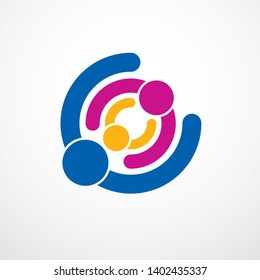 Happy family vector logo or icon created with simple geometric shapes. Tender and protective relationship of father, mother and child. Together as one system relations.